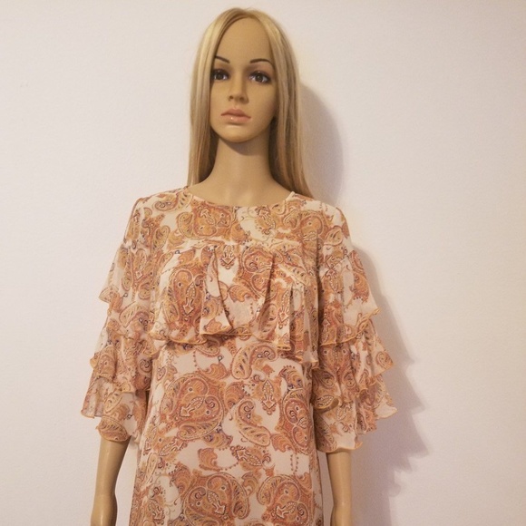 PAISLEY SCARF TIERED BOHO GYPSY DRESS SIZE XS - Picture 2 of 7